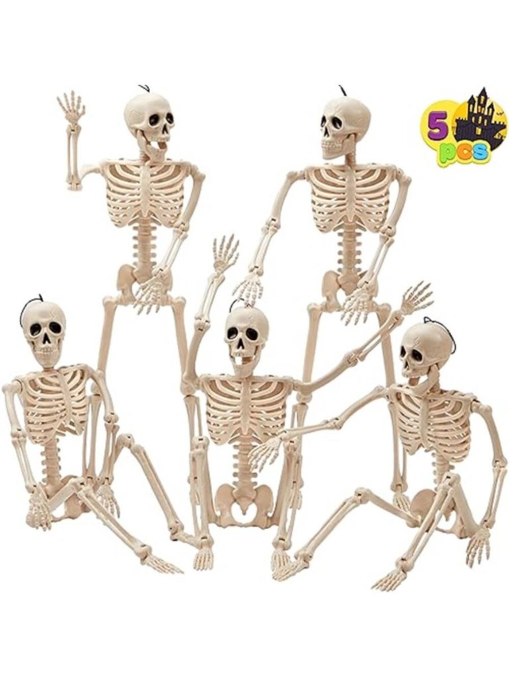 5 PCS Posable Halloween Skeleton Decor 16 Inches, Full Body Posable Joints